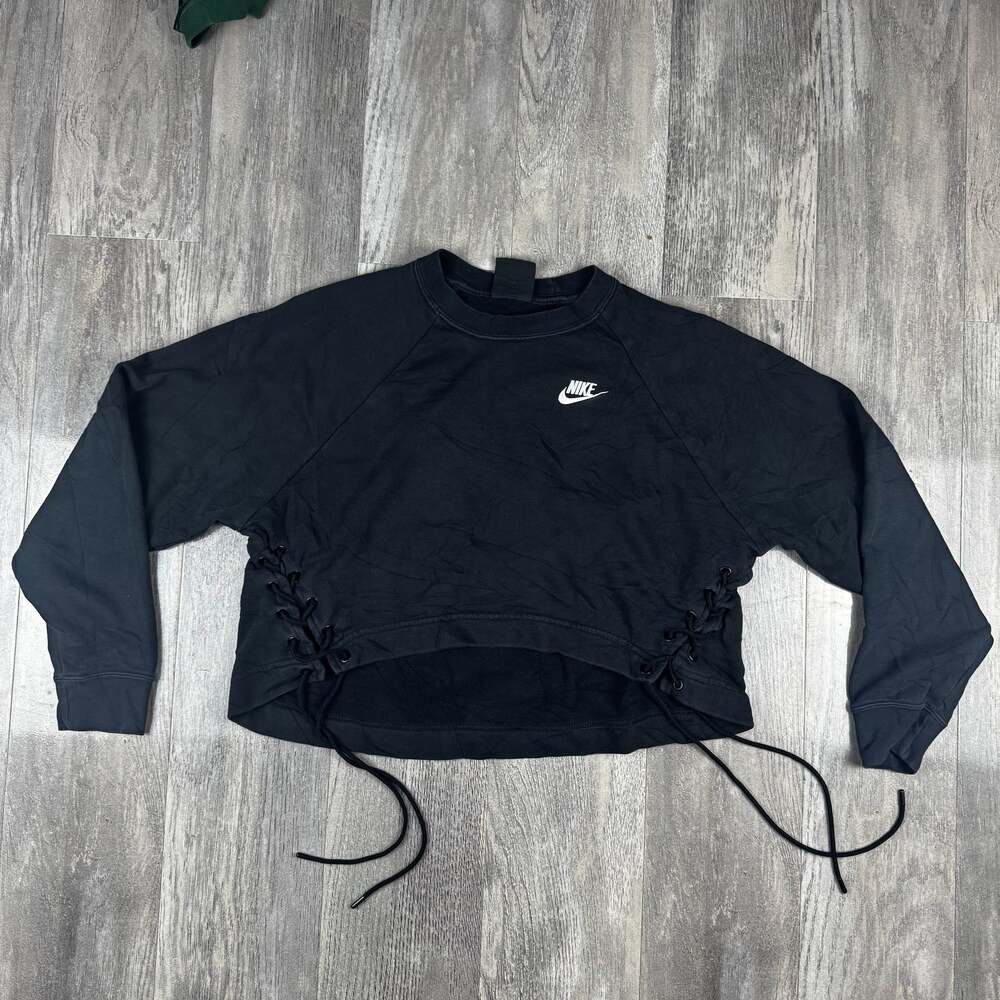 Nike Black Cropped Crewneck Sweatshirt with Side Ties